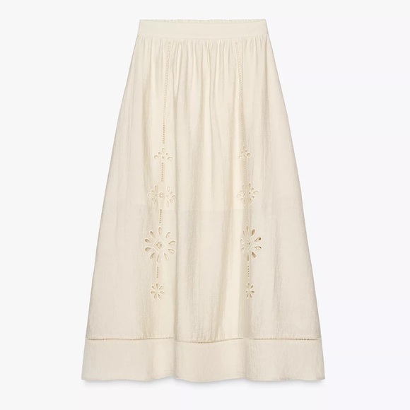 ZARA EMBROIDERED EYELET MIDI SKIRT - Picture 9 of 12